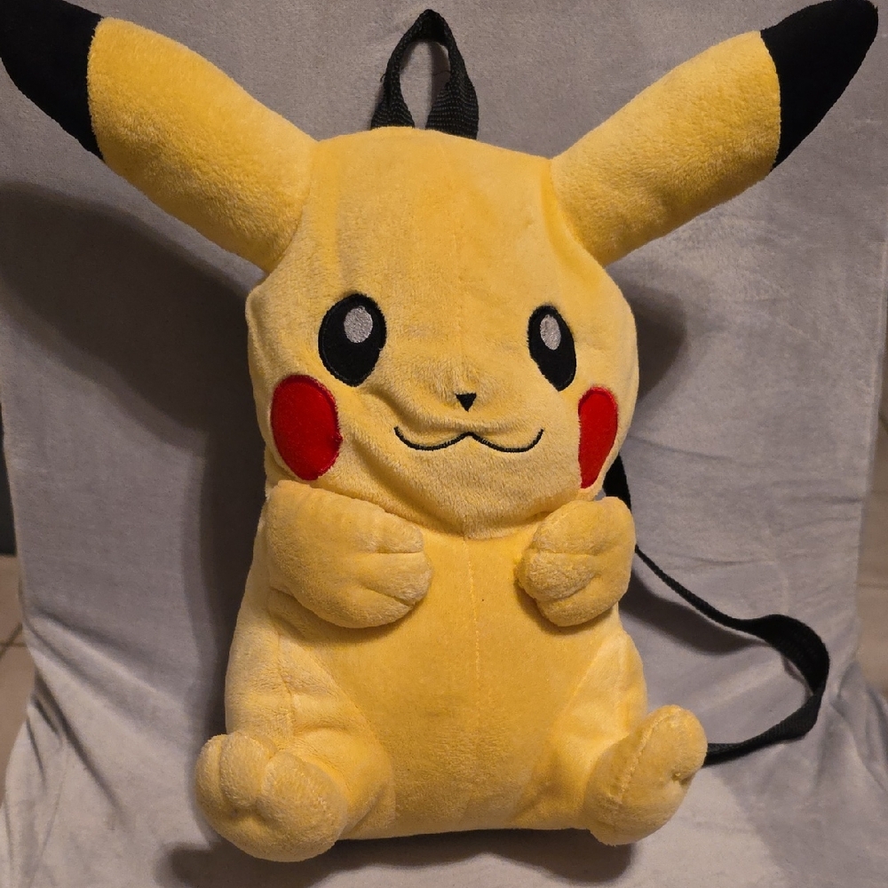 Pikachu Pokemon Plush Backpack 14” Adjustable Straps 2016 Nintendo Official